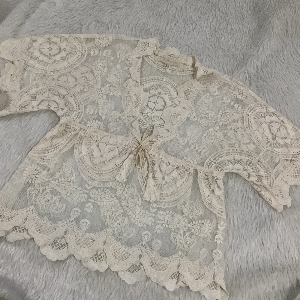 Jens pirate booty women’s cream floral lace boho top size small